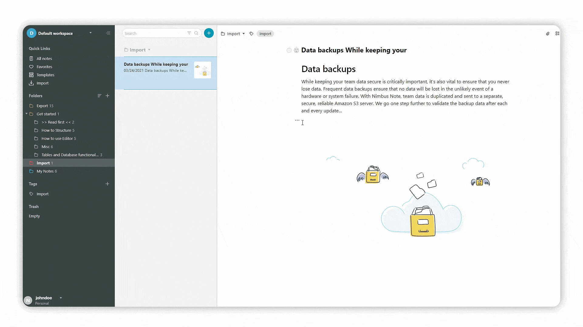 By importing files from HTML, you can transfer data from other services, such as Notion, Quip, Bear, etc. You can also import previously exported pages from Nimbus Note.